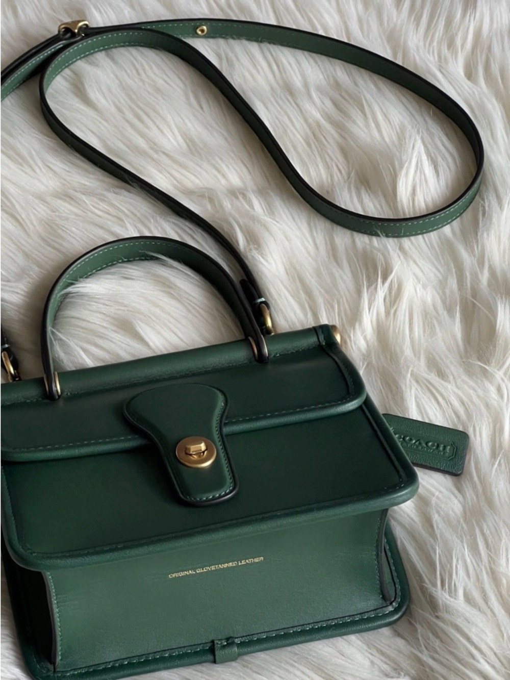 Coach 1941 Willis Top Handle Green Leather Crossbody with Gold Hardware NWOT